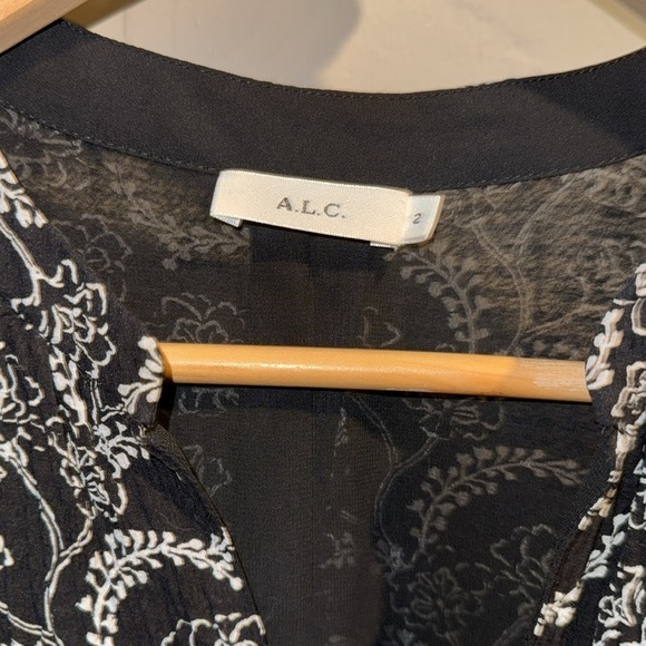 A.L.C. Blouse Black White Patterned Top Adara lined silk cotton 2 - Picture 3 of 5